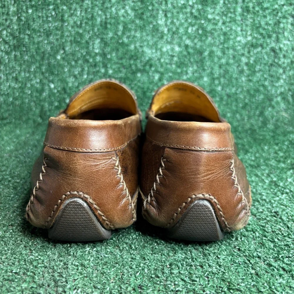 Zelli Genuine Ostrich Leather Penny Loafer Driver Classic Luxury Brown Mens 12 M